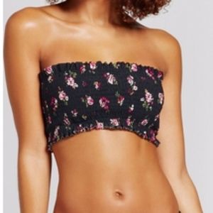 Smocked Underwire Floral Bandeau Bikini Top